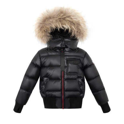 Ellabee Coat with Red Zipper & Natural Fur